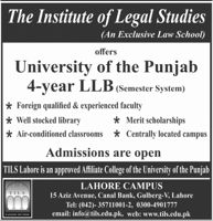 Admission notice for The Institute of Legal Studies (TILS), Lahore